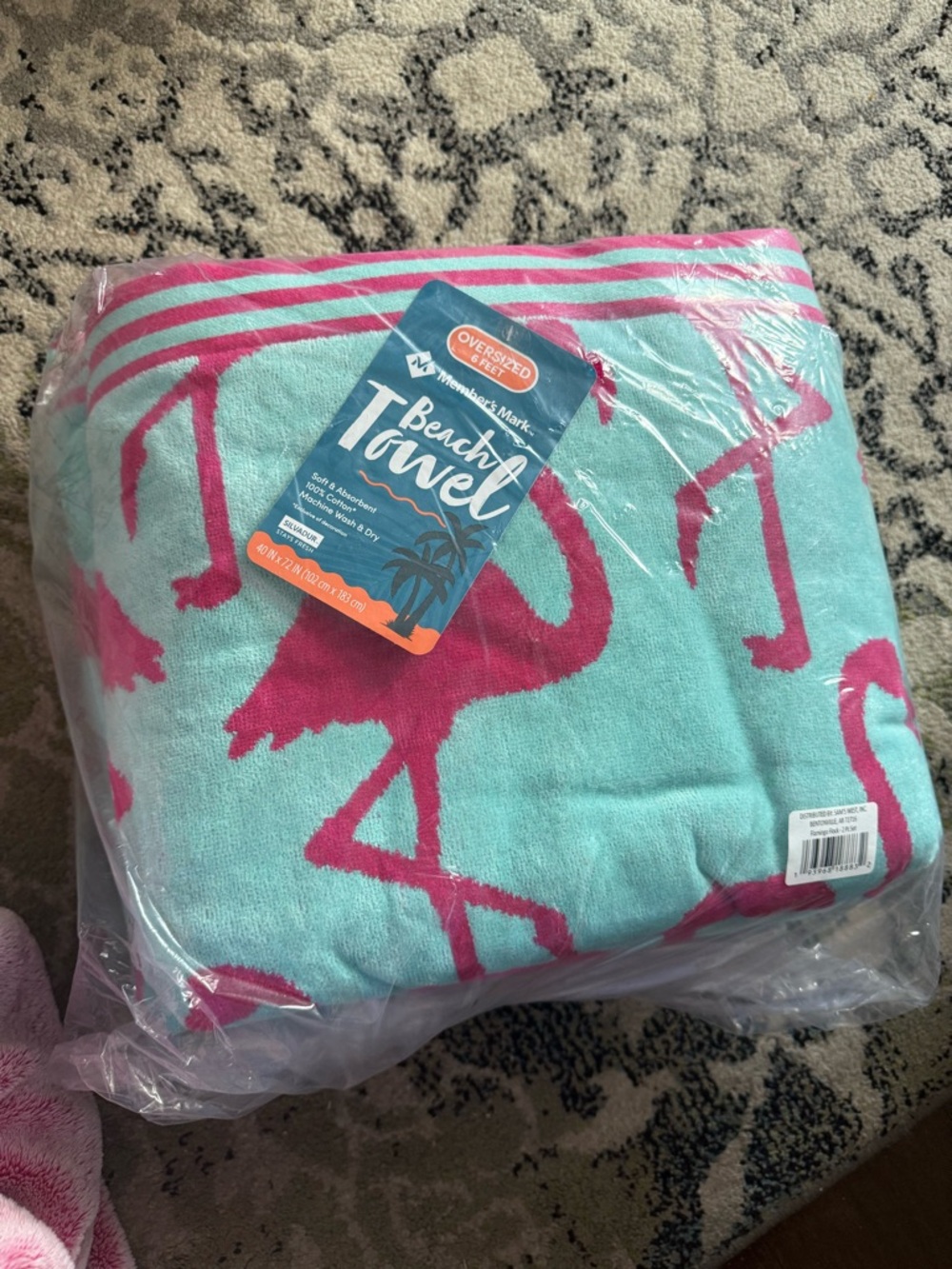 (2) Pink Flamingo Print Beach Towel - Aqua Background- 2 large size high quality